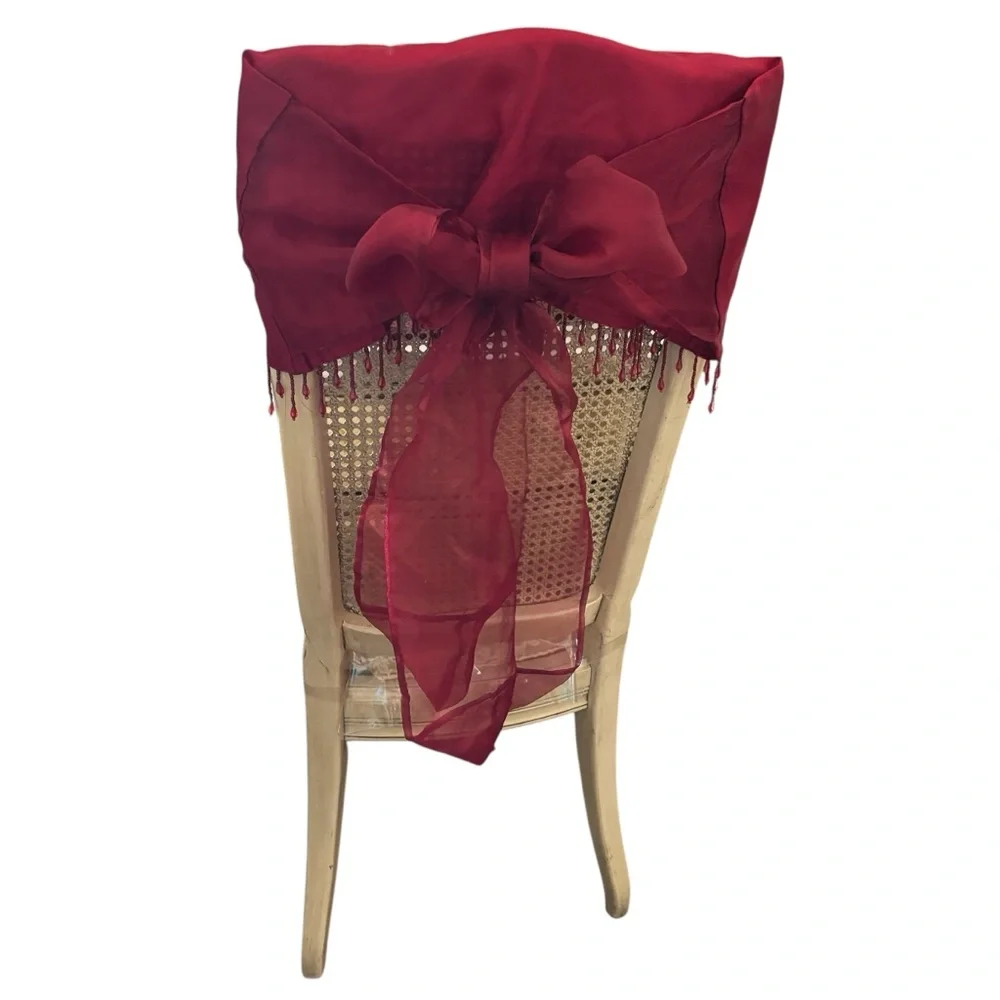 4 Red chair toppers organza bows with beaded fringe NWOT